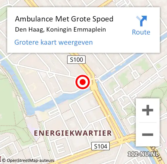 Locatie op kaart van de 112 melding: Ambulance Met Grote Spoed Naar Den Haag, Koningin Emmaplein op 2 december 2023 23:52