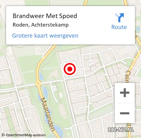 Locatie op kaart van de 112 melding: Brandweer Met Spoed Naar Roden, Achterstekamp op 2 december 2023 23:59