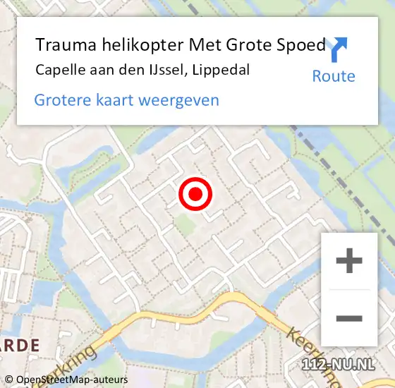 Locatie op kaart van de 112 melding: Trauma helikopter Met Grote Spoed Naar Capelle aan den IJssel, Lippedal op 3 december 2023 00:47