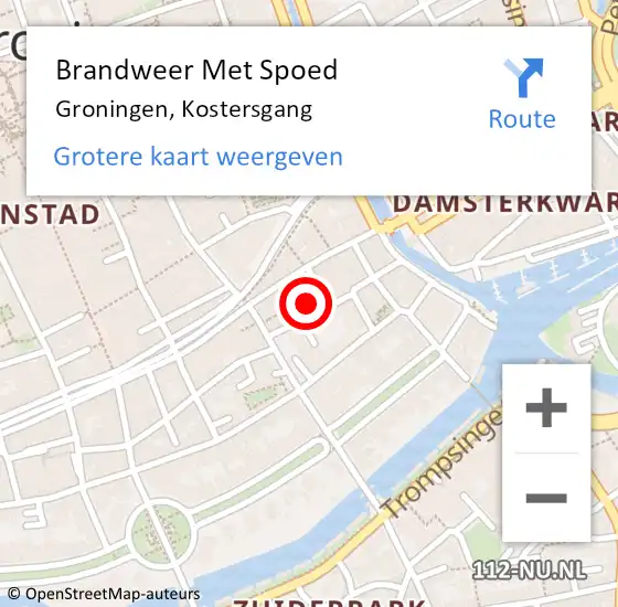 Locatie op kaart van de 112 melding: Brandweer Met Spoed Naar Groningen, Kostersgang op 3 december 2023 01:22