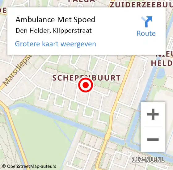 Locatie op kaart van de 112 melding: Ambulance Met Spoed Naar Den Helder, Klipperstraat op 3 december 2023 02:10