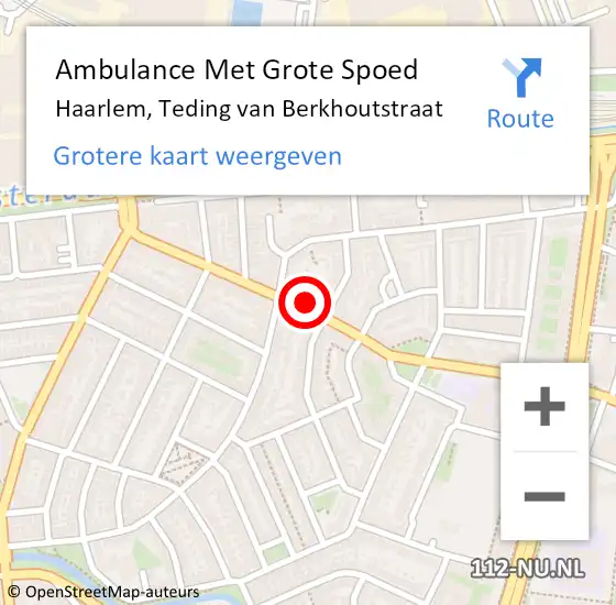 Locatie op kaart van de 112 melding: Ambulance Met Grote Spoed Naar Haarlem, Teding van Berkhoutstraat op 3 december 2023 02:24