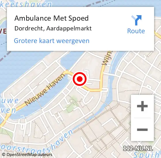 Locatie op kaart van de 112 melding: Ambulance Met Spoed Naar Dordrecht, Aardappelmarkt op 3 december 2023 02:30