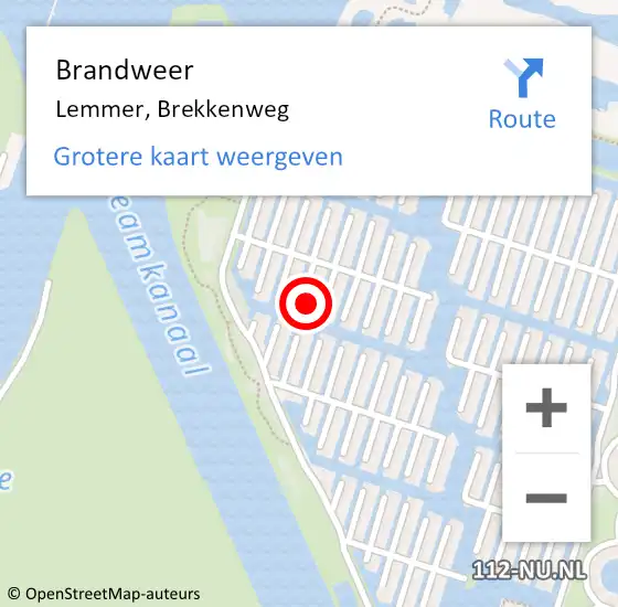 Locatie op kaart van de 112 melding: Brandweer Lemmer, Brekkenweg op 3 december 2023 02:31