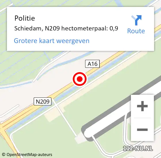 Locatie op kaart van de 112 melding: Politie Schiedam, N209 hectometerpaal: 0,9 op 3 december 2023 02:47