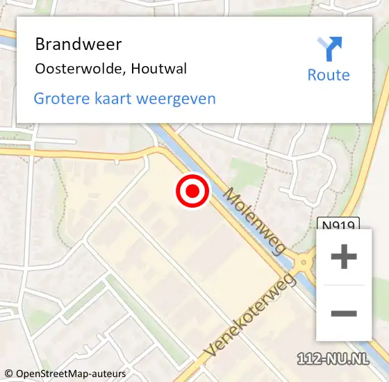 Locatie op kaart van de 112 melding: Brandweer Oosterwolde, Houtwal op 3 december 2023 03:42