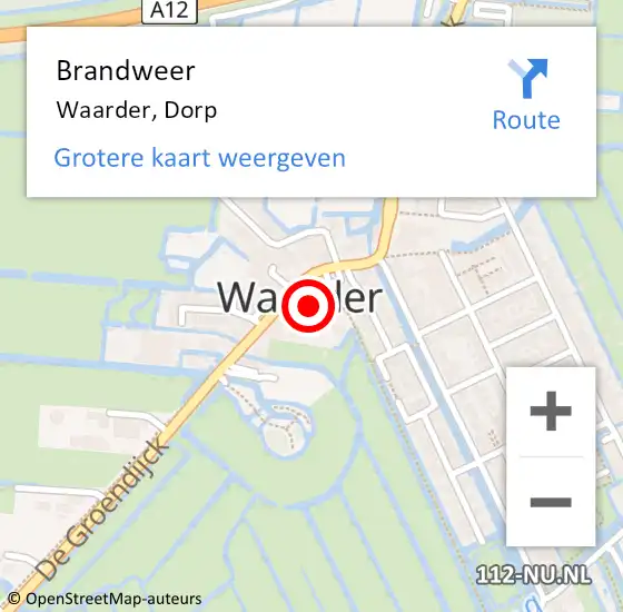 Locatie op kaart van de 112 melding: Brandweer Waarder, Dorp op 3 december 2023 04:03