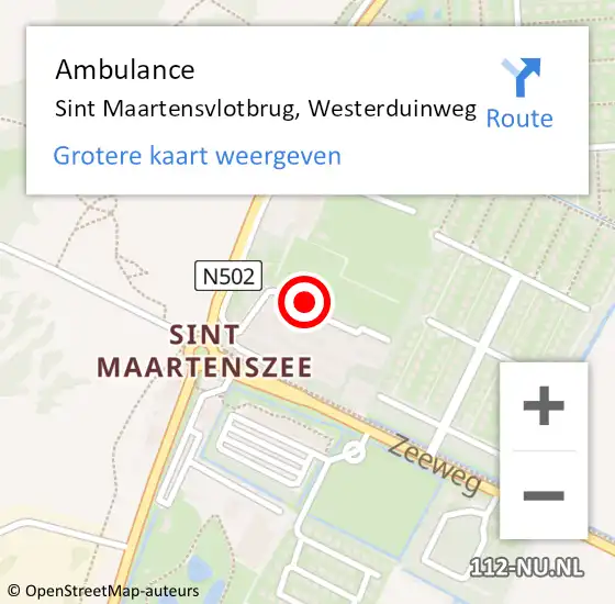Locatie op kaart van de 112 melding: Ambulance Sint Maartensvlotbrug, Westerduinweg op 3 december 2023 05:08