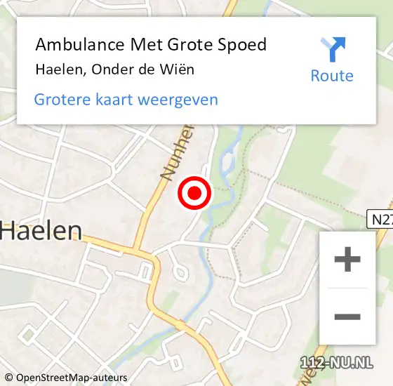 Locatie op kaart van de 112 melding: Ambulance Met Grote Spoed Naar Haelen, Onder de Wiën op 3 december 2023 05:16