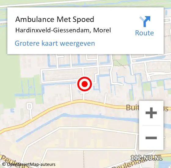 Locatie op kaart van de 112 melding: Ambulance Met Spoed Naar Hardinxveld-Giessendam, Morel op 3 december 2023 05:55