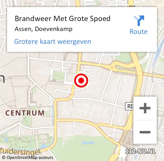 Locatie op kaart van de 112 melding: Brandweer Met Grote Spoed Naar Assen, Doevenkamp op 3 december 2023 06:09