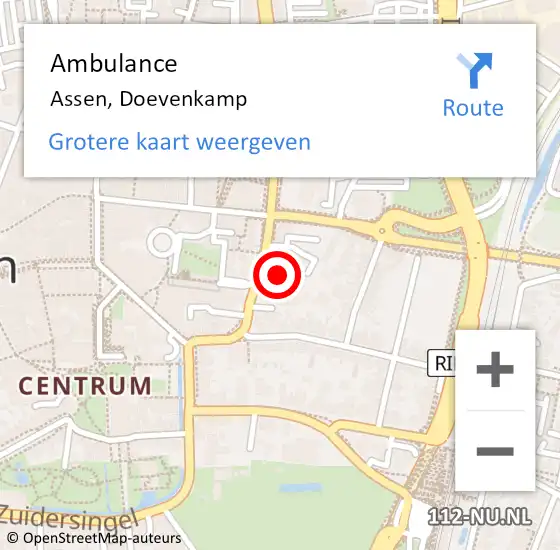 Locatie op kaart van de 112 melding: Ambulance Assen, Doevenkamp op 3 december 2023 06:14