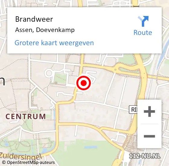 Locatie op kaart van de 112 melding: Brandweer Assen, Doevenkamp op 3 december 2023 06:29