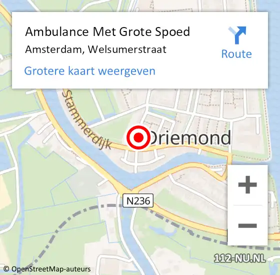 Locatie op kaart van de 112 melding: Ambulance Met Grote Spoed Naar Amsterdam, Welsumerstraat op 3 december 2023 07:05