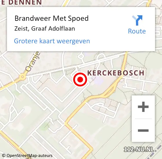 Locatie op kaart van de 112 melding: Brandweer Met Spoed Naar Zeist, Graaf Adolflaan op 3 december 2023 07:52