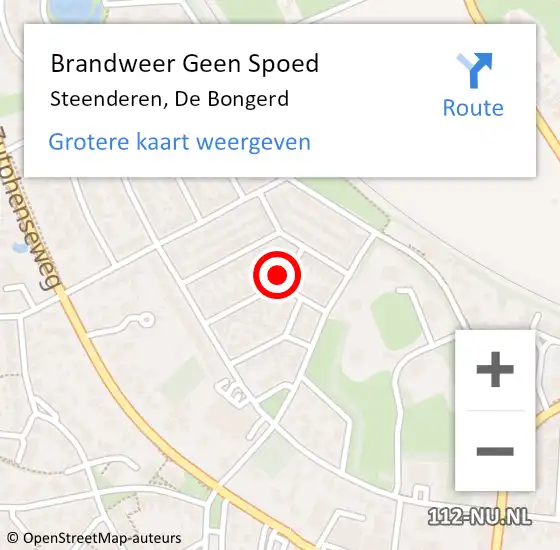 Locatie op kaart van de 112 melding: Brandweer Geen Spoed Naar Steenderen, De Bongerd op 3 december 2023 08:05