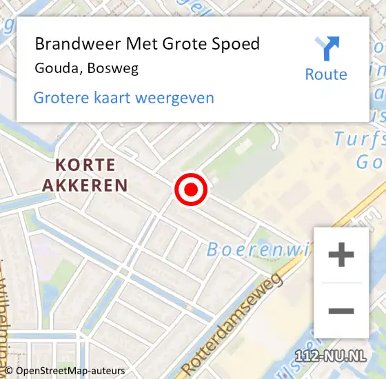 Locatie op kaart van de 112 melding: Brandweer Met Grote Spoed Naar Gouda, Bosweg op 3 december 2023 08:11