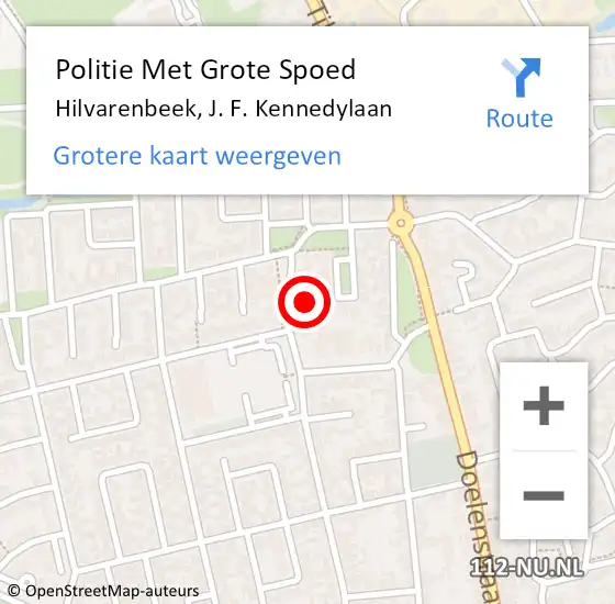 Locatie op kaart van de 112 melding: Politie Met Grote Spoed Naar Hilvarenbeek, J. F. Kennedylaan op 3 december 2023 09:09