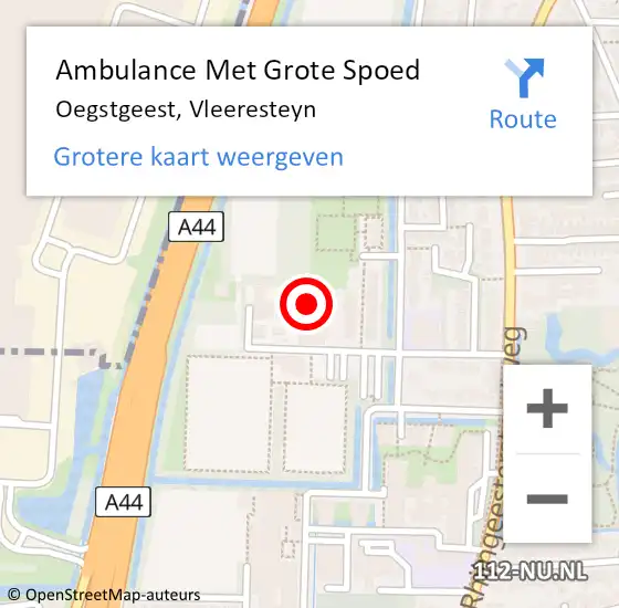 Locatie op kaart van de 112 melding: Ambulance Met Grote Spoed Naar Oegstgeest, Vleeresteyn op 17 september 2014 10:34