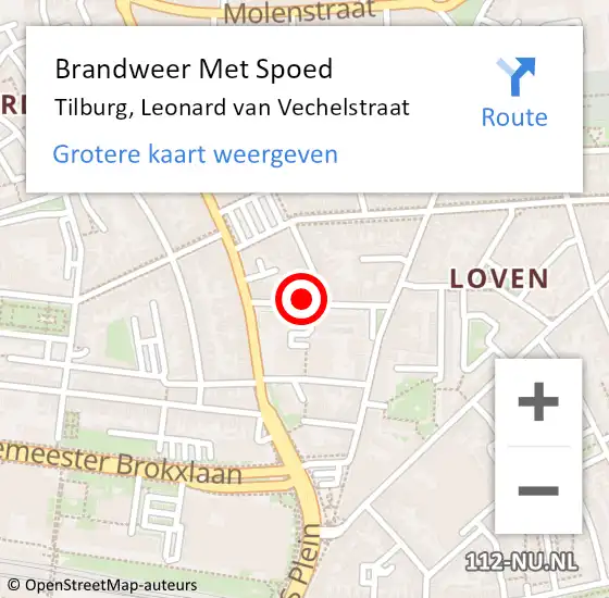 Locatie op kaart van de 112 melding: Brandweer Met Spoed Naar Tilburg, Leonard van Vechelstraat op 3 december 2023 09:21