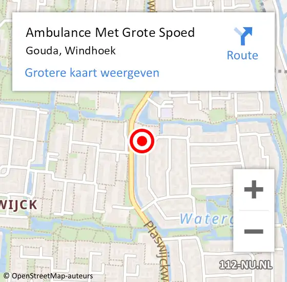 Locatie op kaart van de 112 melding: Ambulance Met Grote Spoed Naar Gouda, Windhoek op 3 december 2023 09:42