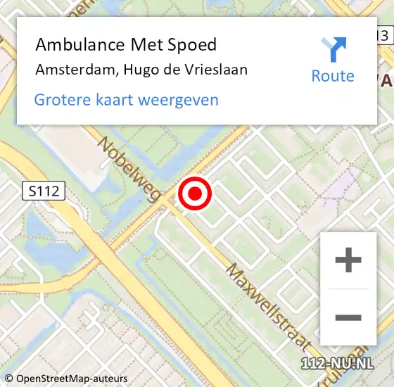 Locatie op kaart van de 112 melding: Ambulance Met Spoed Naar Amsterdam, Hugo de Vrieslaan op 3 december 2023 09:45