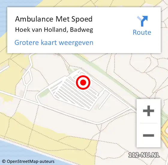 Locatie op kaart van de 112 melding: Ambulance Met Spoed Naar Hoek van Holland, Badweg op 3 december 2023 10:18
