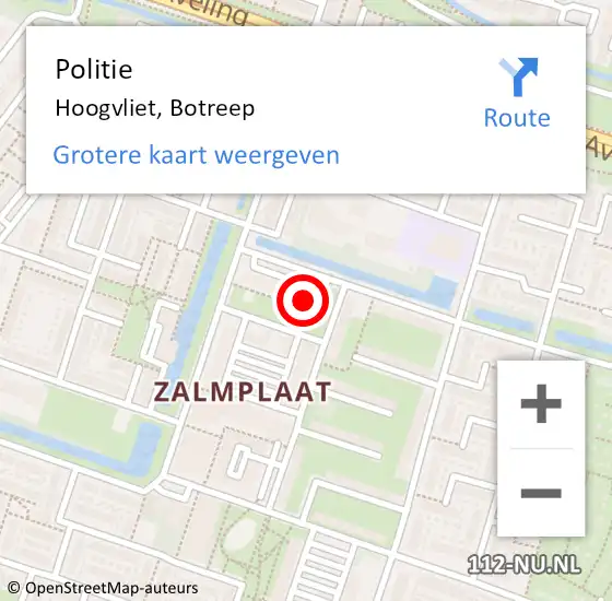 Locatie op kaart van de 112 melding: Politie Hoogvliet, Botreep op 3 december 2023 10:31