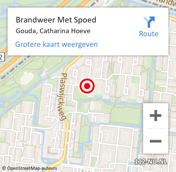 Locatie op kaart van de 112 melding: Brandweer Met Spoed Naar Gouda, Catharina Hoeve op 3 december 2023 10:37