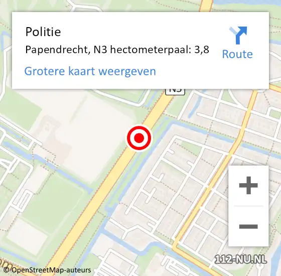 Locatie op kaart van de 112 melding: Politie Papendrecht, N3 hectometerpaal: 3,8 op 3 december 2023 10:54