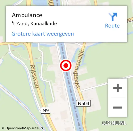 Locatie op kaart van de 112 melding: Ambulance 't Zand, Kanaalkade op 3 december 2023 11:02