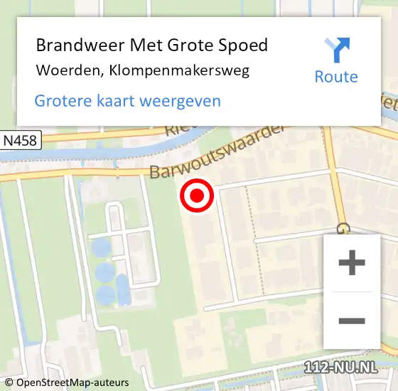 Locatie op kaart van de 112 melding: Brandweer Met Grote Spoed Naar Woerden, Klompenmakersweg op 3 december 2023 11:27