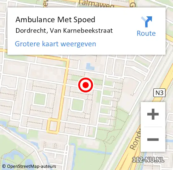 Locatie op kaart van de 112 melding: Ambulance Met Spoed Naar Dordrecht, Van Karnebeekstraat op 3 december 2023 11:32