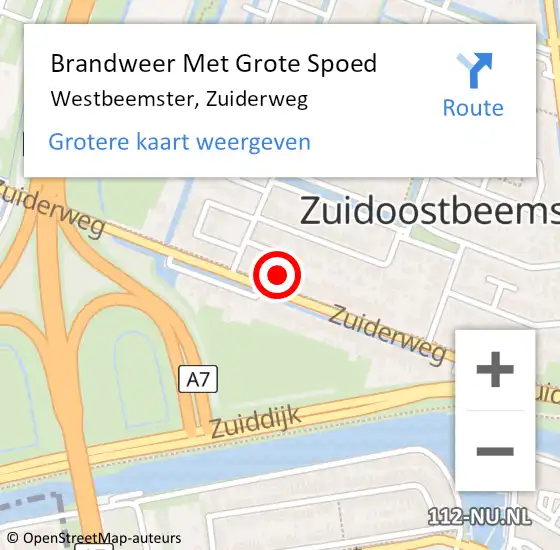 Locatie op kaart van de 112 melding: Brandweer Met Grote Spoed Naar Westbeemster, Zuiderweg op 3 december 2023 11:49
