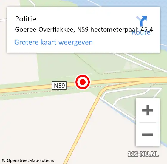 Locatie op kaart van de 112 melding: Politie Goeree-Overflakkee, N59 hectometerpaal: 45,4 op 3 december 2023 12:12