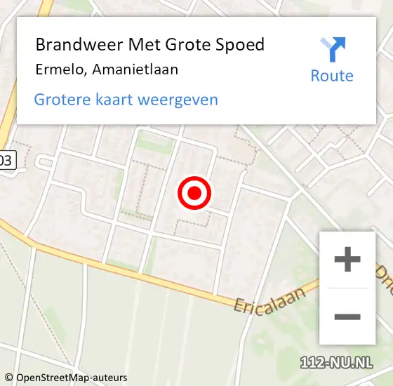 Locatie op kaart van de 112 melding: Brandweer Met Grote Spoed Naar Ermelo, Amanietlaan op 3 december 2023 12:31