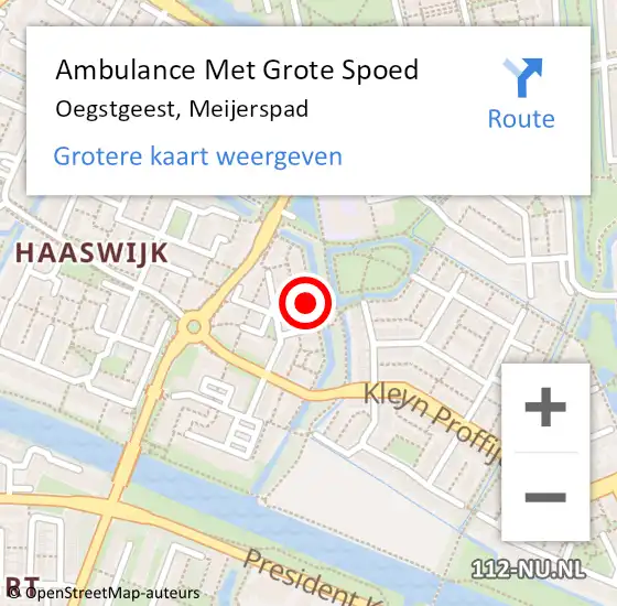 Locatie op kaart van de 112 melding: Ambulance Met Grote Spoed Naar Oegstgeest, Meijerspad op 3 december 2023 13:01