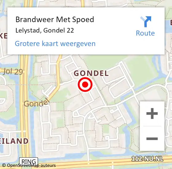 Locatie op kaart van de 112 melding: Brandweer Met Spoed Naar Lelystad, Gondel 22 op 3 december 2023 13:05