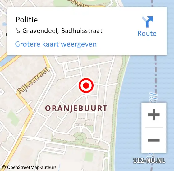 Locatie op kaart van de 112 melding: Politie 's-Gravendeel, Badhuisstraat op 3 december 2023 13:32