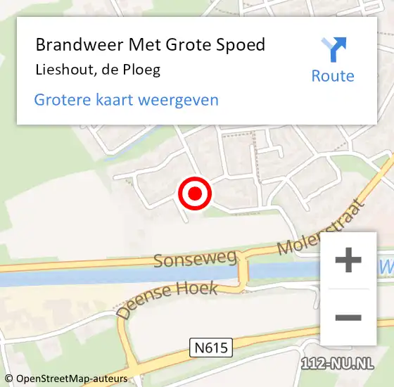 Locatie op kaart van de 112 melding: Brandweer Met Grote Spoed Naar Lieshout, de Ploeg op 3 december 2023 13:41