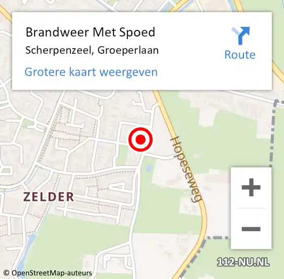 Locatie op kaart van de 112 melding: Brandweer Met Spoed Naar Scherpenzeel, Groeperlaan op 3 december 2023 13:45