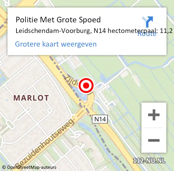 Locatie op kaart van de 112 melding: Politie Met Grote Spoed Naar Leidschendam-Voorburg, N14 hectometerpaal: 11,2 op 3 december 2023 13:52