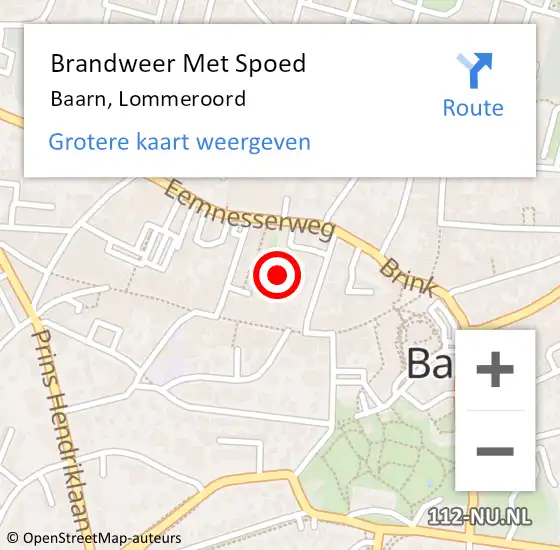 Locatie op kaart van de 112 melding: Brandweer Met Spoed Naar Baarn, Lommeroord op 3 december 2023 13:56