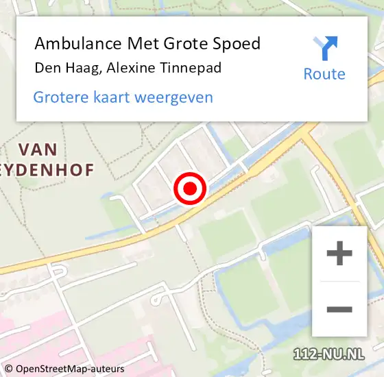 Locatie op kaart van de 112 melding: Ambulance Met Grote Spoed Naar Den Haag, Alexine Tinnepad op 3 december 2023 14:01