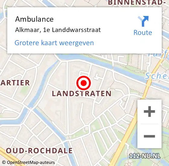 Locatie op kaart van de 112 melding: Ambulance Alkmaar, 1e Landdwarsstraat op 3 december 2023 14:55