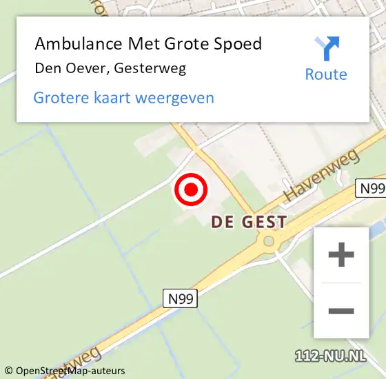 Locatie op kaart van de 112 melding: Ambulance Met Grote Spoed Naar Den Oever, Gesterweg op 3 december 2023 15:29