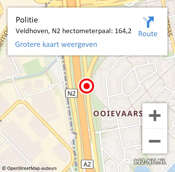 Locatie op kaart van de 112 melding: Politie Veldhoven, N2 hectometerpaal: 164,2 op 3 december 2023 15:55