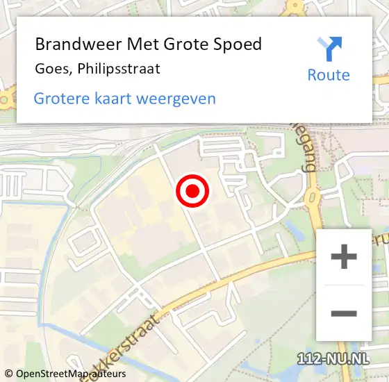 Locatie op kaart van de 112 melding: Brandweer Met Grote Spoed Naar Goes, Philipsstraat op 17 september 2014 11:04