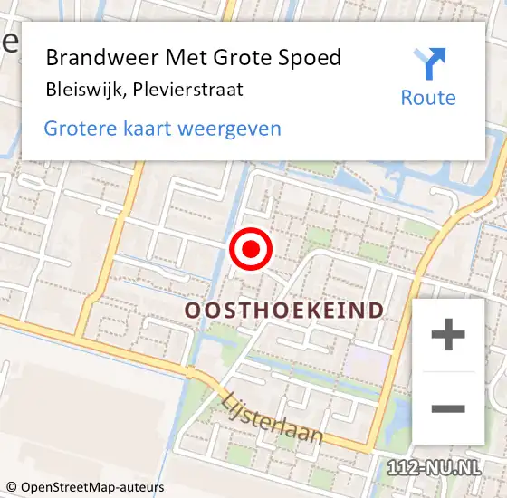 Locatie op kaart van de 112 melding: Brandweer Met Grote Spoed Naar Bleiswijk, Plevierstraat op 3 december 2023 16:26