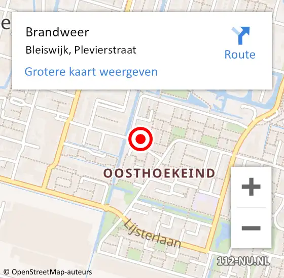 Locatie op kaart van de 112 melding: Brandweer Bleiswijk, Plevierstraat op 3 december 2023 16:28